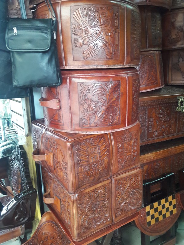Leather items at Indian Market in Lima, Peru